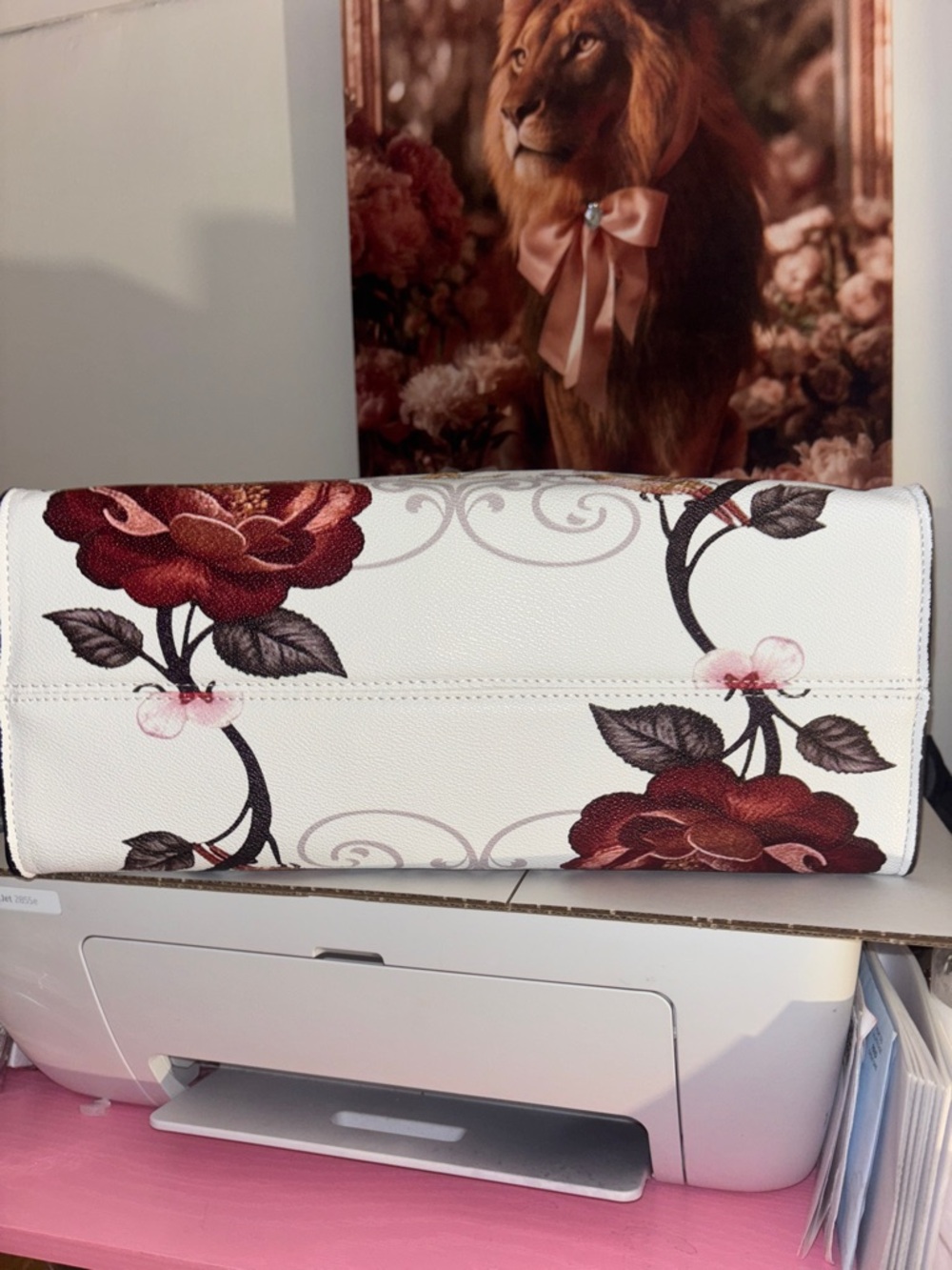 Inspired ) Louis Vuitton White Floral Hummingbird Satchel with Burgundy Accents - Picture 6 of 8